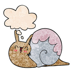 cute cartoon snail and thought bubble in grunge texture pattern style