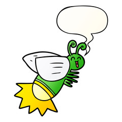 cartoon glow bug and speech bubble in smooth gradient style