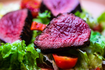 Steak salad with fresh lettuce