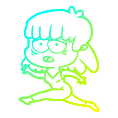 cold gradient line drawing cartoon tired woman