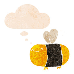 cute cartoon bee and thought bubble in retro textured style
