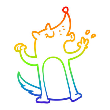 recommend clip art: rainbow gradient line drawing cartoon whistling wolf