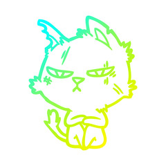 cold gradient line drawing tough cartoon cat