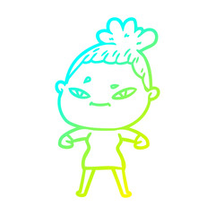 cold gradient line drawing cartoon woman