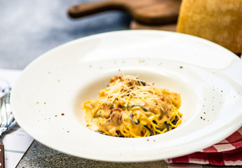 Italian homemade pasta with seafood