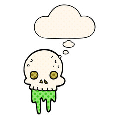 cartoon spooky halloween skull and thought bubble in comic book style