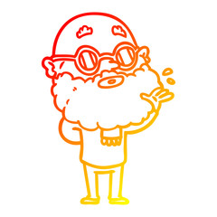 warm gradient line drawing cartoon curious man with beard and sunglasses