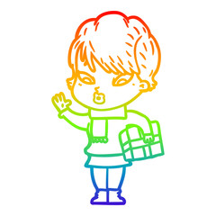 rainbow gradient line drawing cartoon woman