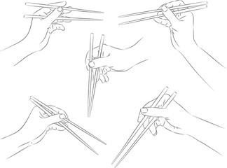 vector illustration of hands with chopsticks in line art mode - 276943128