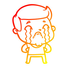 warm gradient line drawing cartoon man crying