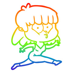 rainbow gradient line drawing cartoon woman running