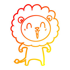 warm gradient line drawing laughing lion cartoon