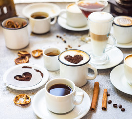 Variety of coffee drink types