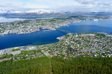 Panorama of the city of Tromso from height, Norway