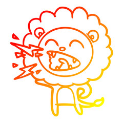 warm gradient line drawing cartoon roaring lion
