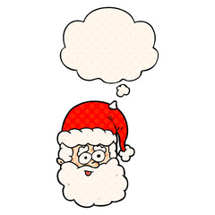cartoon santa claus and thought bubble in comic book style