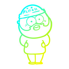 cold gradient line drawing cartoon surprised bearded man