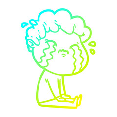 cold gradient line drawing cartoon man crying
