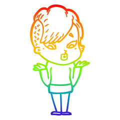 rainbow gradient line drawing cartoon surprised girl