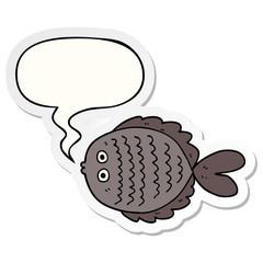 cartoon flat fish and speech bubble sticker