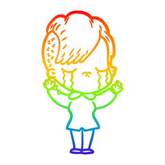 rainbow gradient line drawing cartoon crying girl