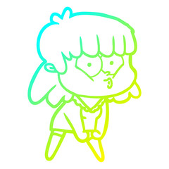 cold gradient line drawing cartoon whistling girl