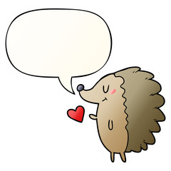 cute cartoon hedgehog and speech bubble in smooth gradient style