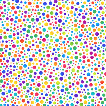 Simple Seamless Pattern of Gradient Colorful Circles on White Backdrop.