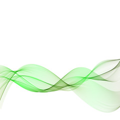  Vector green lines of a smoky wave on an abstract white background