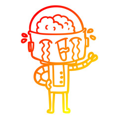 warm gradient line drawing cartoon crying robot