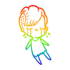 rainbow gradient line drawing cartoon crying girl