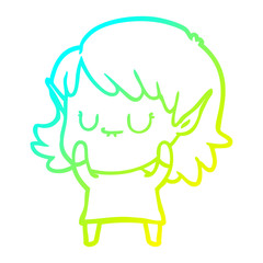 cold gradient line drawing happy cartoon elf girl wearing dress