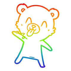 rainbow gradient line drawing rude cartoon polar bear sticking out tongue