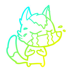 cold gradient line drawing cartoon crying wolf