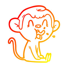 warm gradient line drawing crazy cartoon monkey sitting