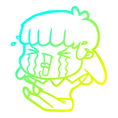 cold gradient line drawing cartoon woman in tears