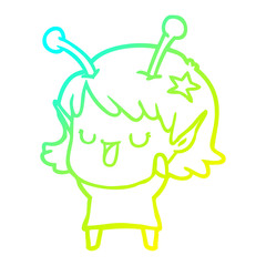 cold gradient line drawing happy alien girl cartoon laughing