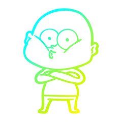 cold gradient line drawing cartoon bald man staring