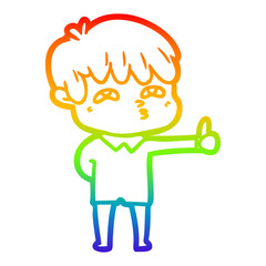rainbow gradient line drawing cartoon curious man