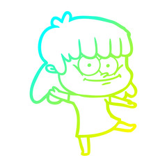 cold gradient line drawing cartoon smiling woman