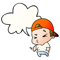 cartoon cool kid and speech bubble in smooth gradient style