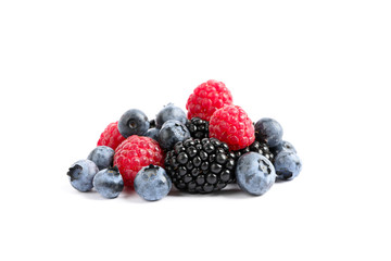 Group of fresh berries isolated on white background, close up