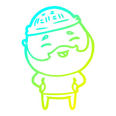 cold gradient line drawing cartoon happy bearded man