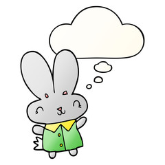cute cartoon tiny rabbit and thought bubble in smooth gradient style