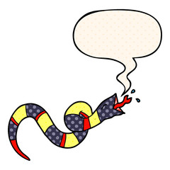 cartoon hissing snake and speech bubble in comic book style