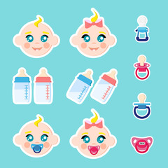Set of children stikers isolated on blue background.