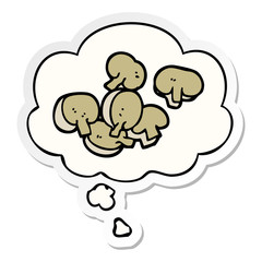 cartoon chopped mushrooms and thought bubble as a printed sticker