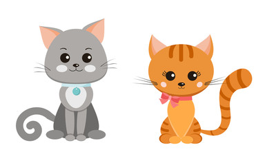 Vector cat set isolated on white background in cartoon flat style.