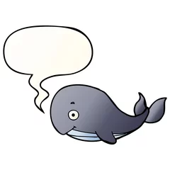 Draagtas cartoon walvis en tekstballon in vloeiende verloopstijl © lineartestpilot