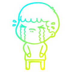 cold gradient line drawing cartoon man crying